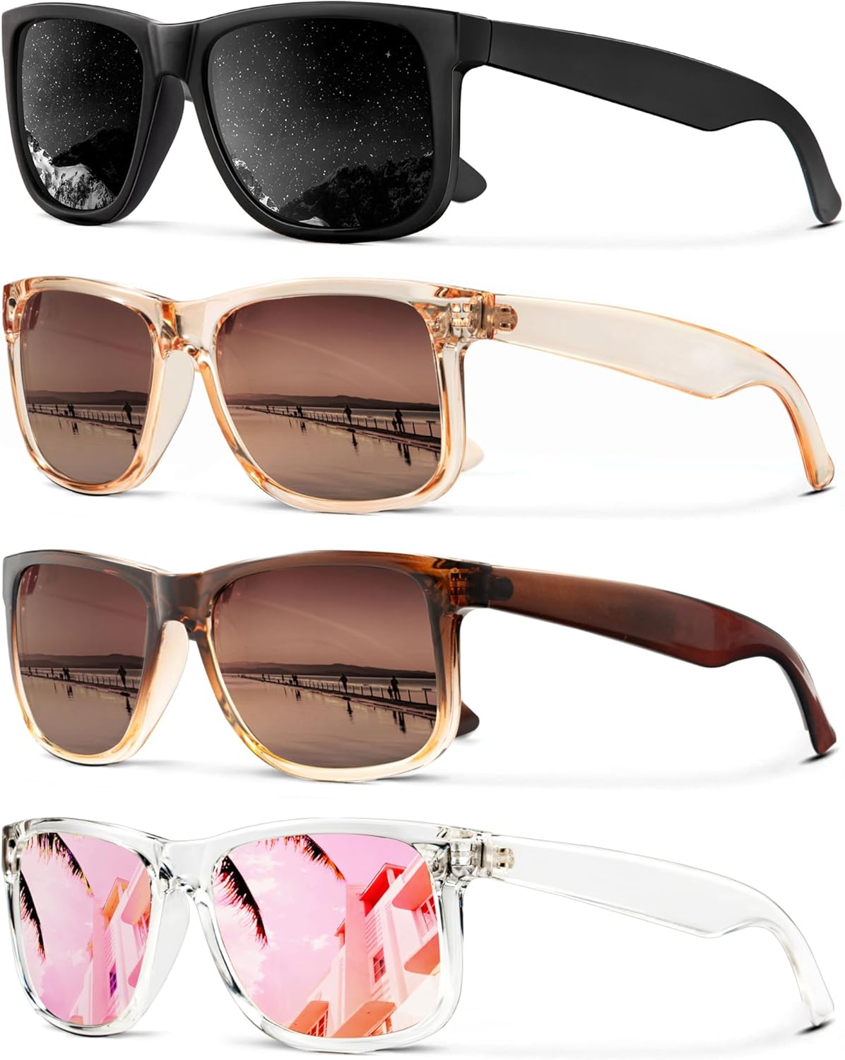 

Солнцезащитные очки KALIYADI для мужчин и женщин, поляризованные, классическая матовая черная оправа, защита от УФ-излучения, комплект из 3 штук, Black + Gradient Brown + Crystal Brown + Pink