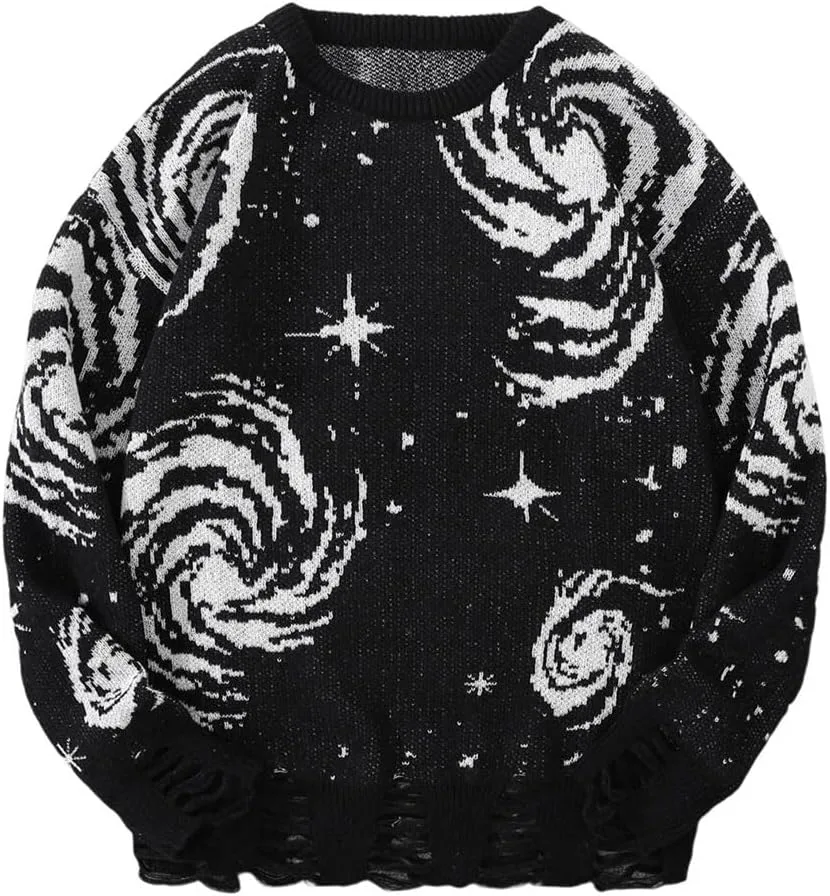 

Мужской свитер с круглым вырезом и абстрактным звездным принтом