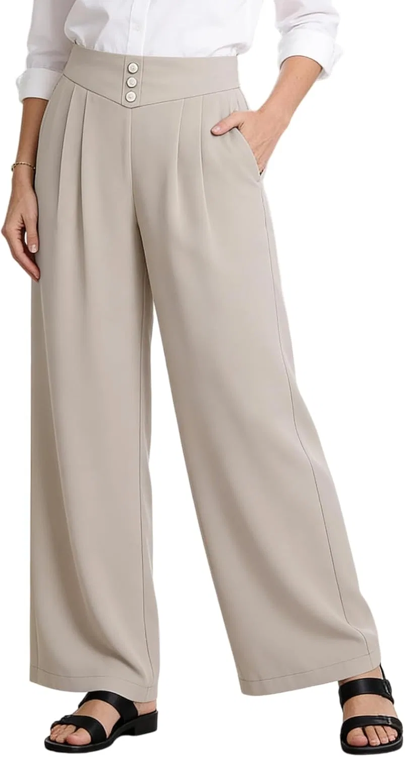 Брюки для женщин Soft Drape, свободные широкие, нарядные-повседневные, с высокой посадкой, на резинке, тянущиеся, для работы, для старше 50 Generic, бежевый
