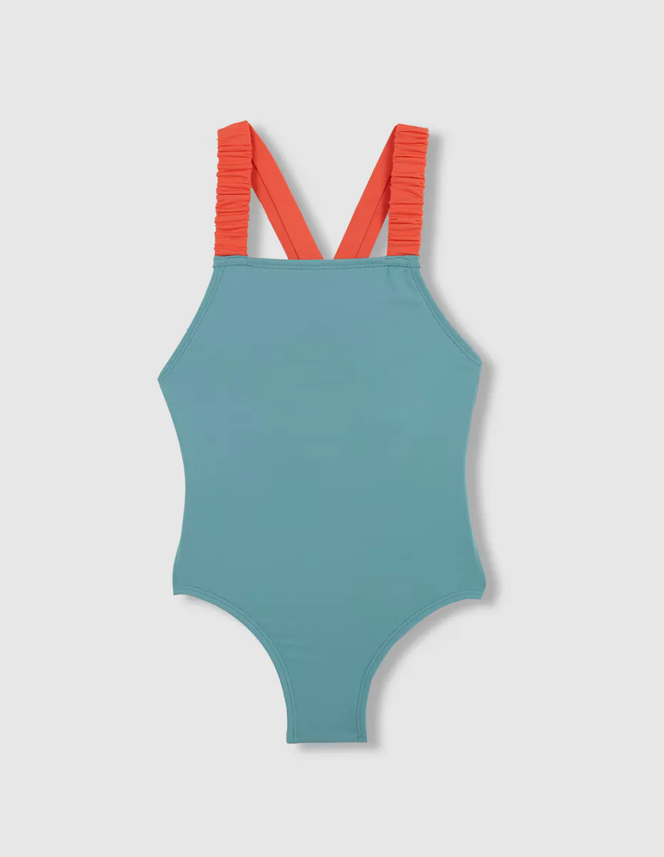 

Простой купальник для девочки с контрастными бретелями Gocco, зеленый