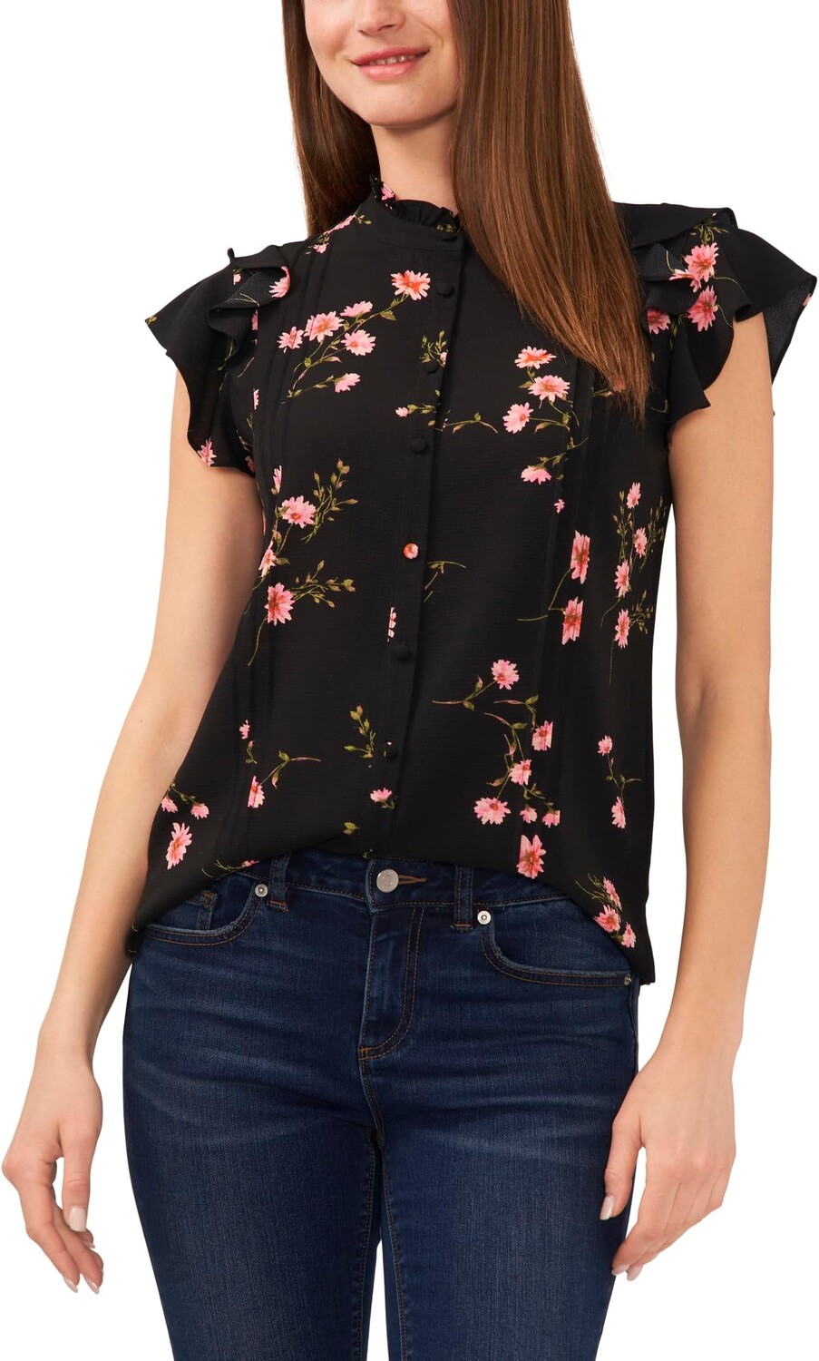 

Блуза CeCe Button-Up Pin Tuck Blouse, цвет Rich Black