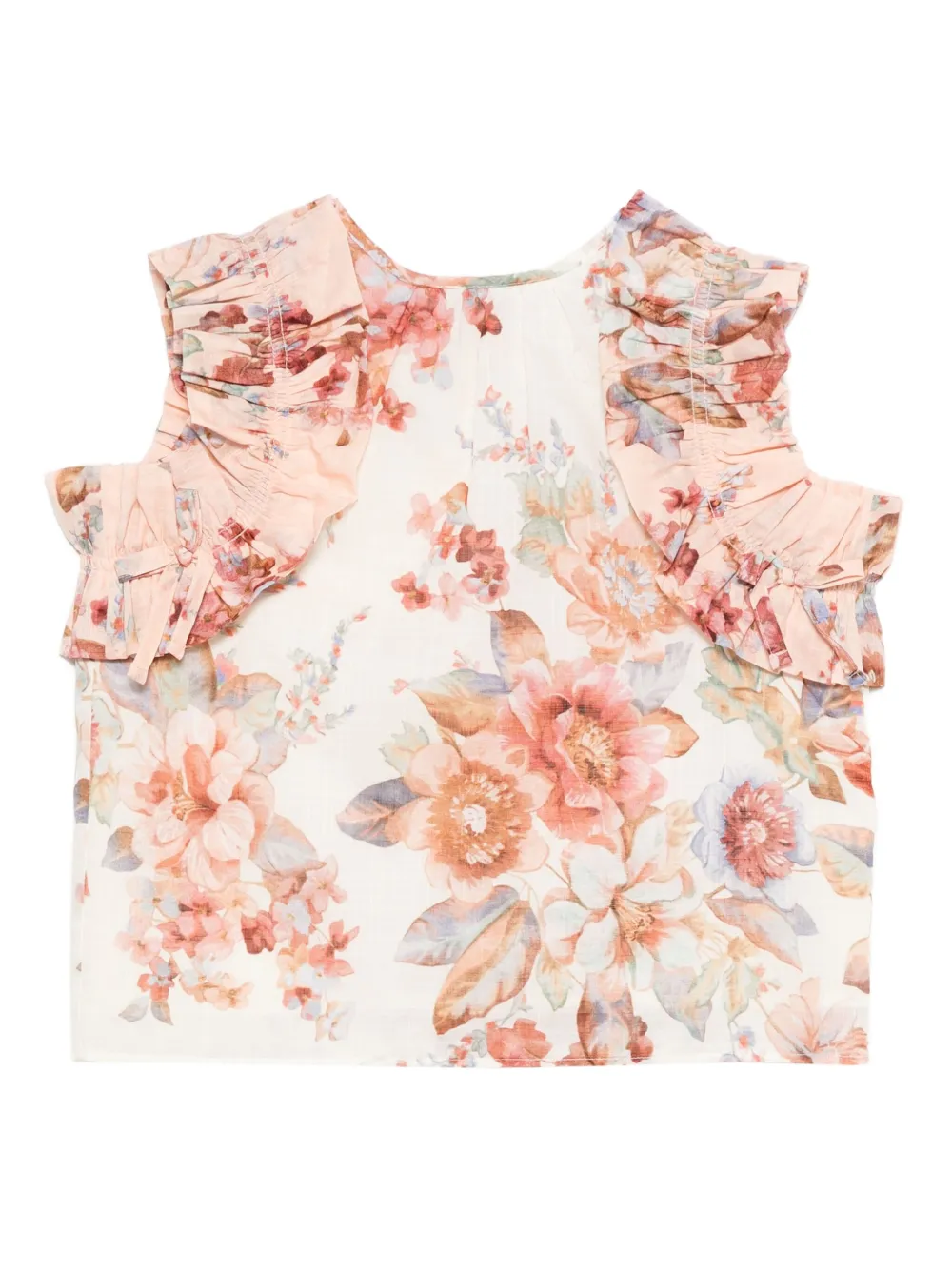 

Топ Awake с оборками и цветочным принтом Zimmermann Kids, белый