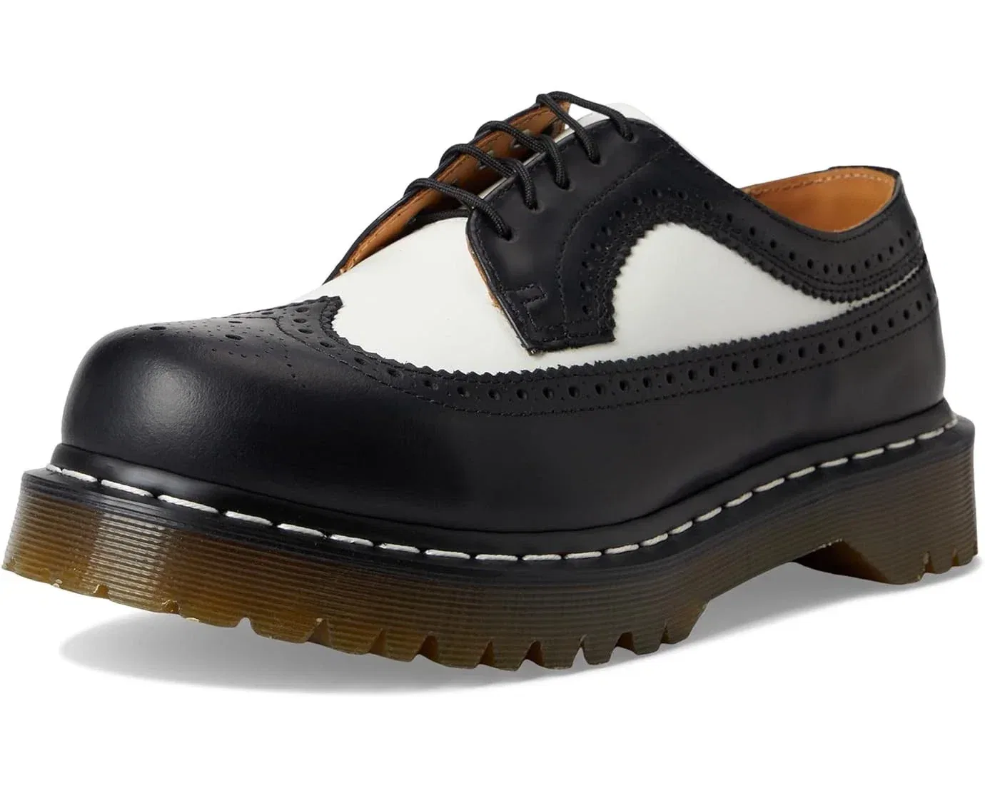 Мужские ботинки Dr Martens 3989 Brogue, черные с белым кожаным перфорацией, модель VER1522 — фото 3