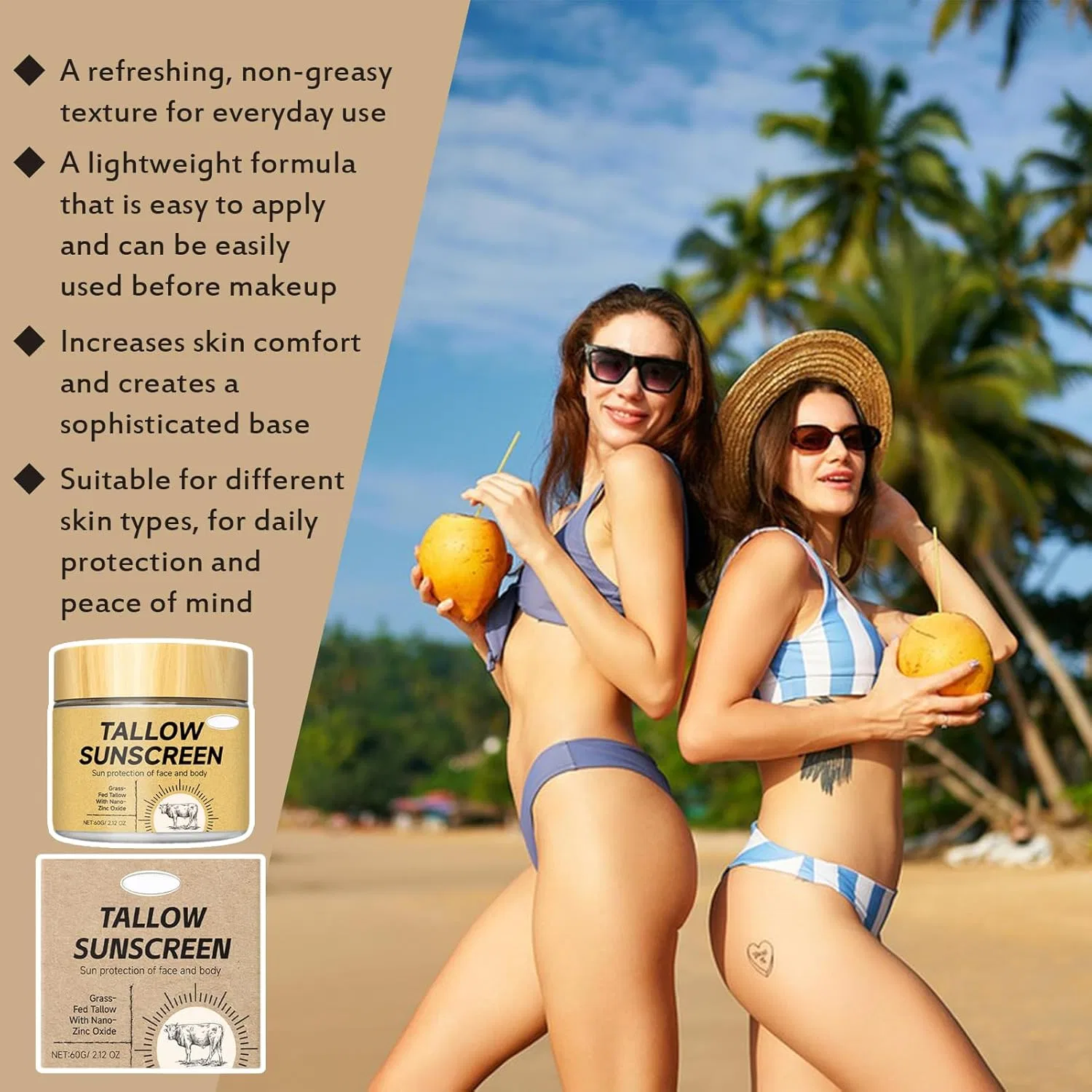 Солнцезащитный крем с говяжьим жиром SPF 30 (60 г) Acarey, E*1 — фото 3