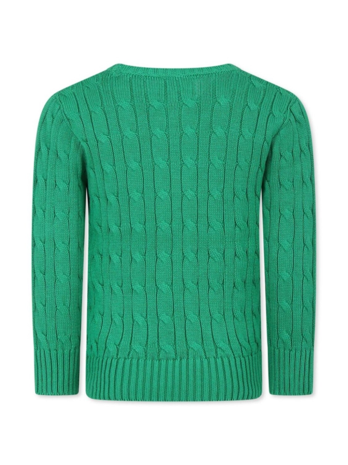 POLO RALPH LAUREN KIDS свитер из хлопка с косичной вязкой, зеленый — фото 2