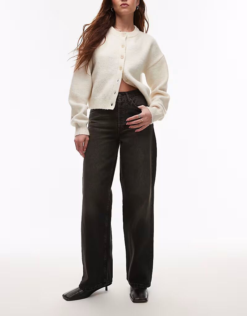 

Джинсы свободного кроя прямого кроя со средней посадкой в винтажном черном цвете Topshop