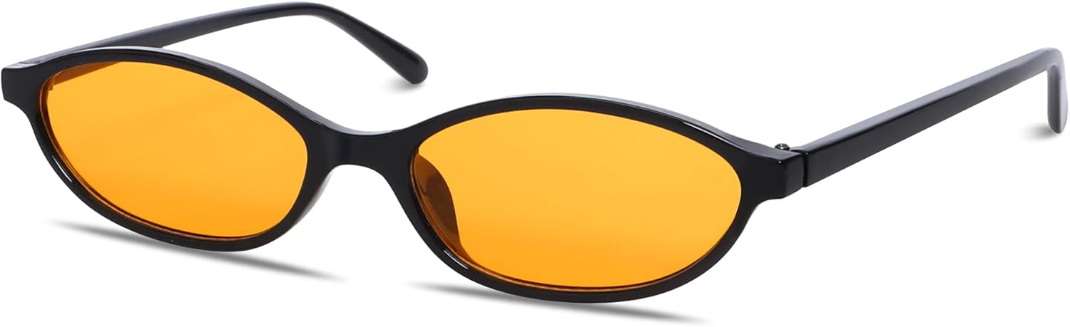 

Ретро-солнцезащитные очки овальной формы для женщин, стильные «кошачий глаз» в стиле 90-х, легкие, узкие, модные, с защитой от УФ-излучения GUVIVI, Black Frame - Orange Lens