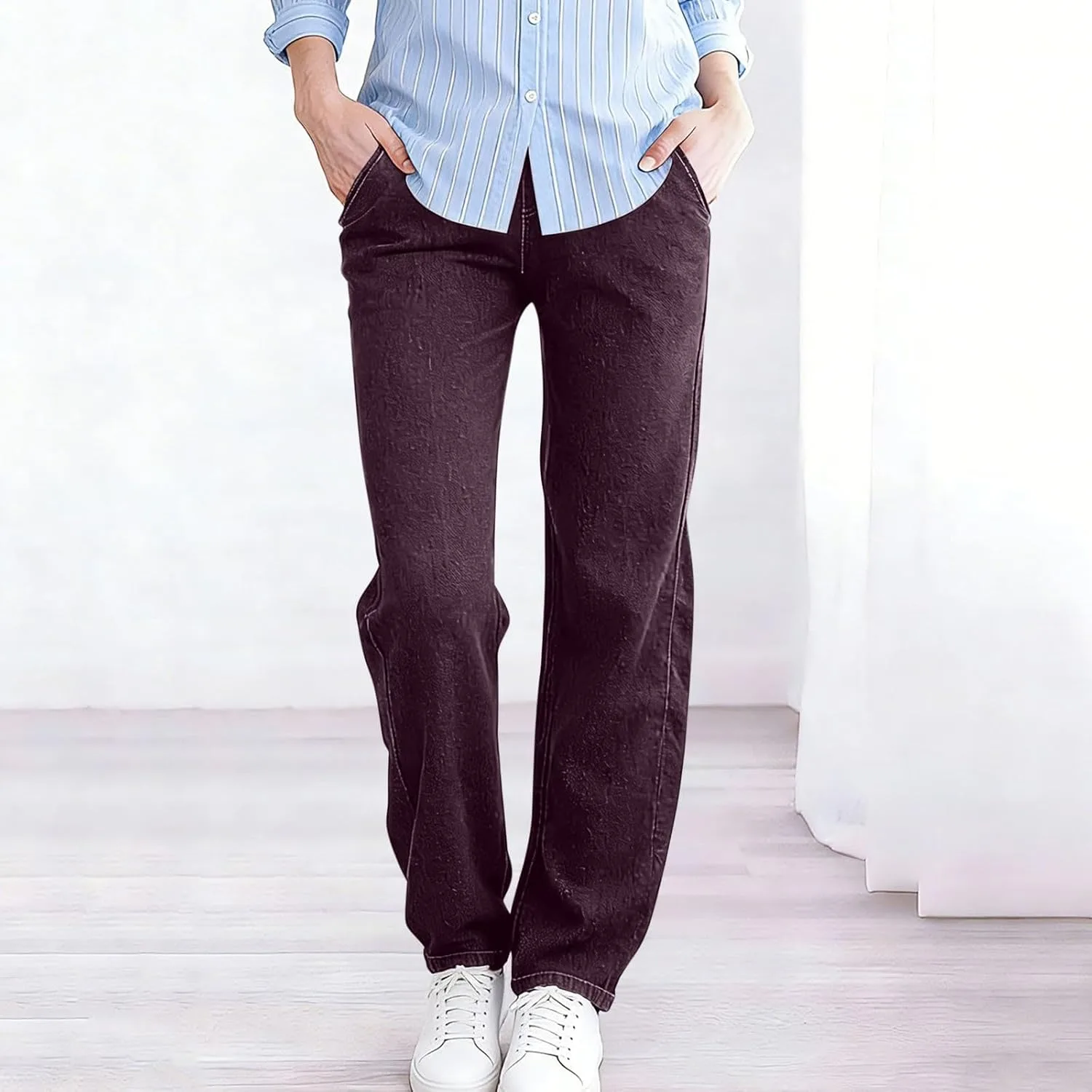 Женские джинсы sweatpant с высокой талией, прямые, stretchy, pull on — фото 3