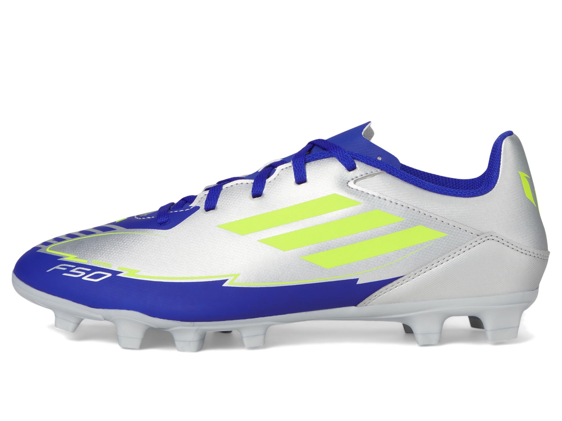 Кроссовки Unisex adidas F50 Club Messi Firm Ground/Multi Ground, цвет Silver Metallic/Solar Yellow/Lucid Blue — фото 4