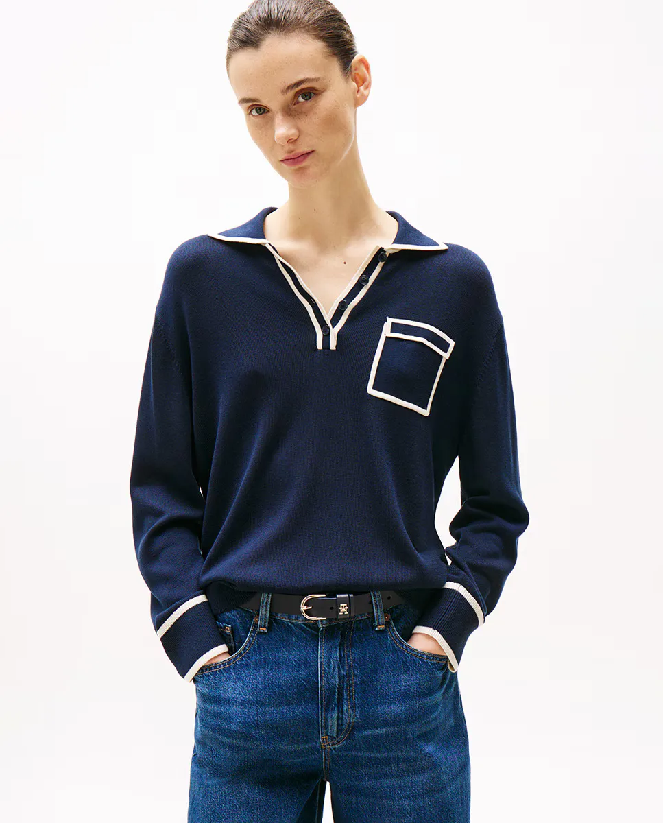 

Женская рубашка поло с длинными рукавами Tommy Hilfiger, темно-синий