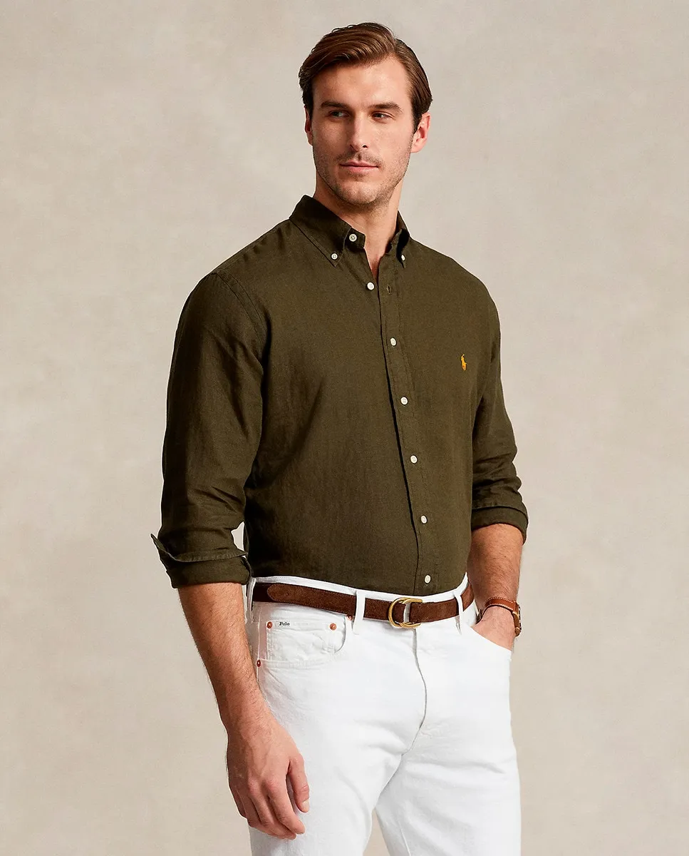 

Классическая льняная рубашка для мужчин больших размеров Polo Ralph Lauren, зеленовато-коричневый