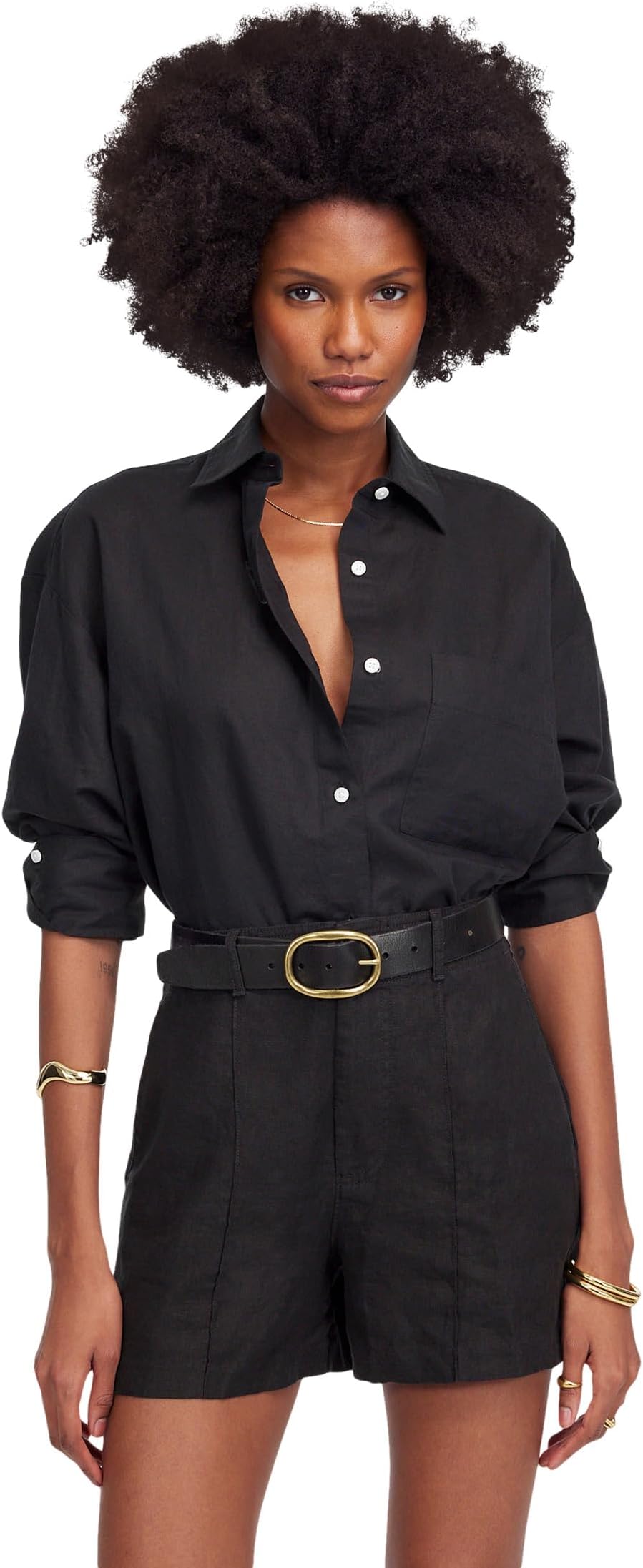 

Шорты Madewell Linen Trouser Shorts, Jet Black