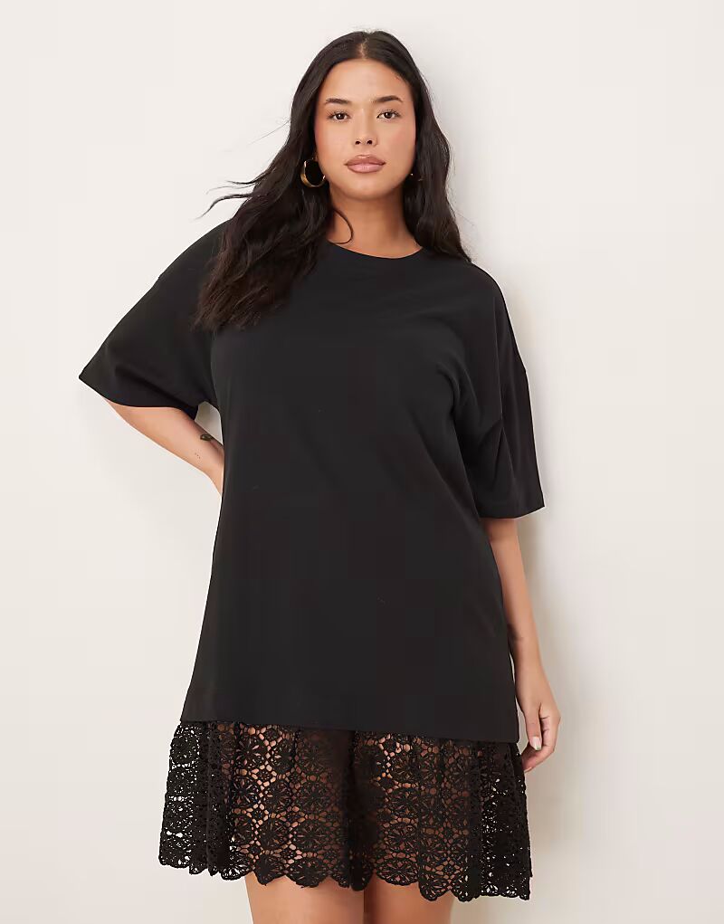 

ASOS DESIGN Curve футболка мини-платье с кружевным подолом ASOS Curve