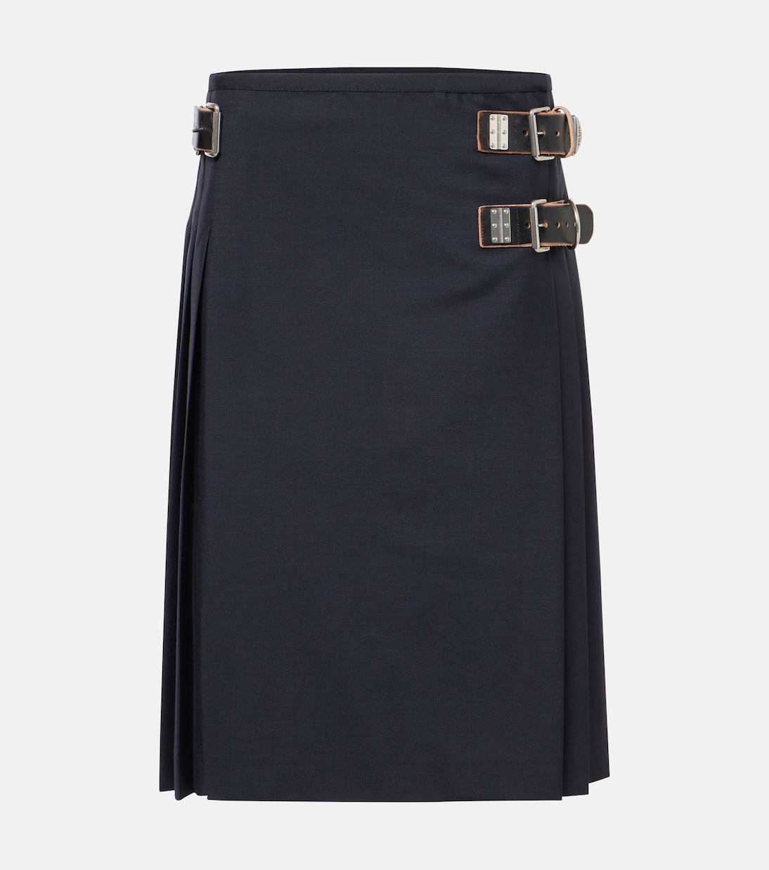 

Юбка миди из мохера и шерсти с поясом Prada, темно-синий