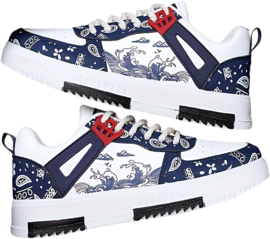 

Модные кеды с узором для мужчин, противоскользящие, на шнуровке, удобные для прогулок Hhhchpm, синий