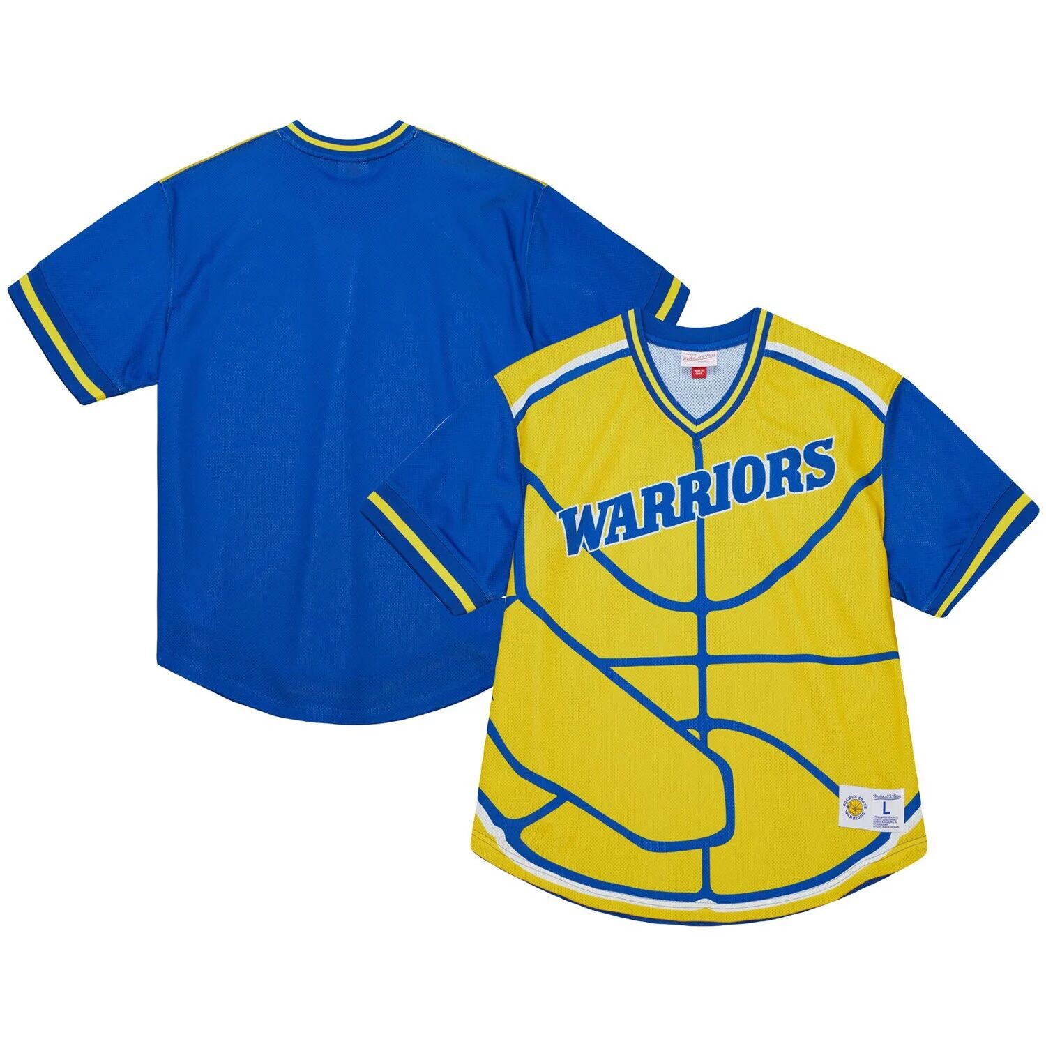 

Мужская футболка Mitchell & Ness Gold Golden State Warriors Jumbotron 3.0 с v-образным вырезом