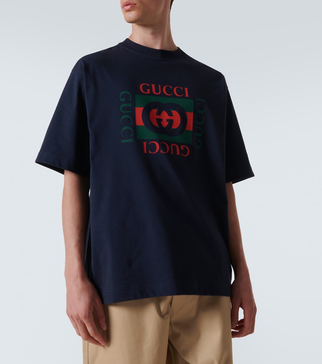 Футболка из хлопкового джерси с логотипом Gucci, Navy/Mc — фото 3