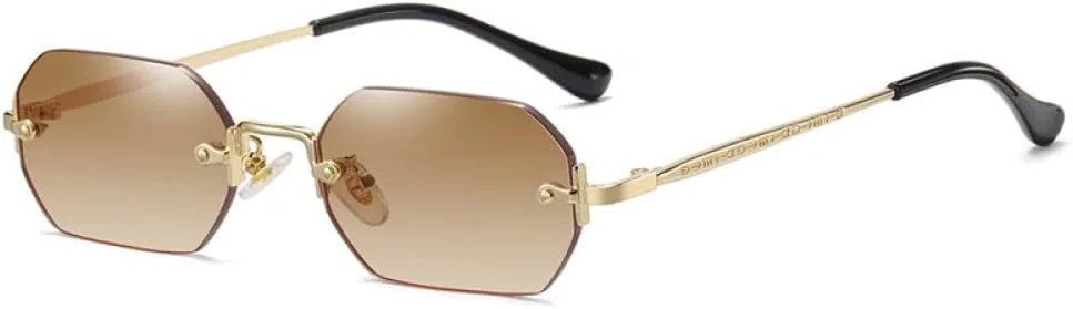 

Солнцезащитные очки без оправы прямоугольной формы, маленькие квадратные, для мужчин и женщин, многоугольные, синие, без оправы, UV400 MTZJH, C28 Gold Tea