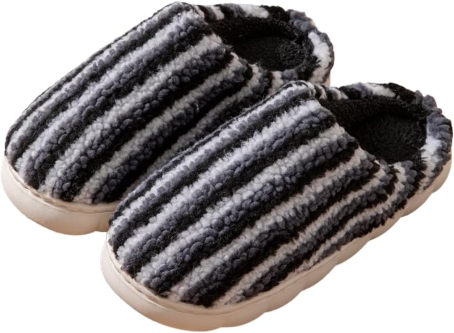 

Мягкие полосатые тапочки для женщин и мужчин, теплые, пушистые, с цветовыми блоками, из пены с эффектом памяти, удобные домашние тапочки для улицы и дома с противоскользящей подошвой Movnebyro, черный