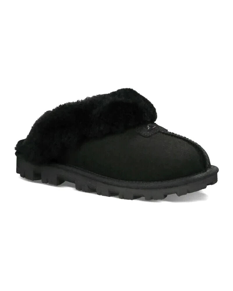 UGG Coquette 5125-FUR Тапочки Женские Черные Замша Отделка Мехом Слипоны Комфорт Клоги