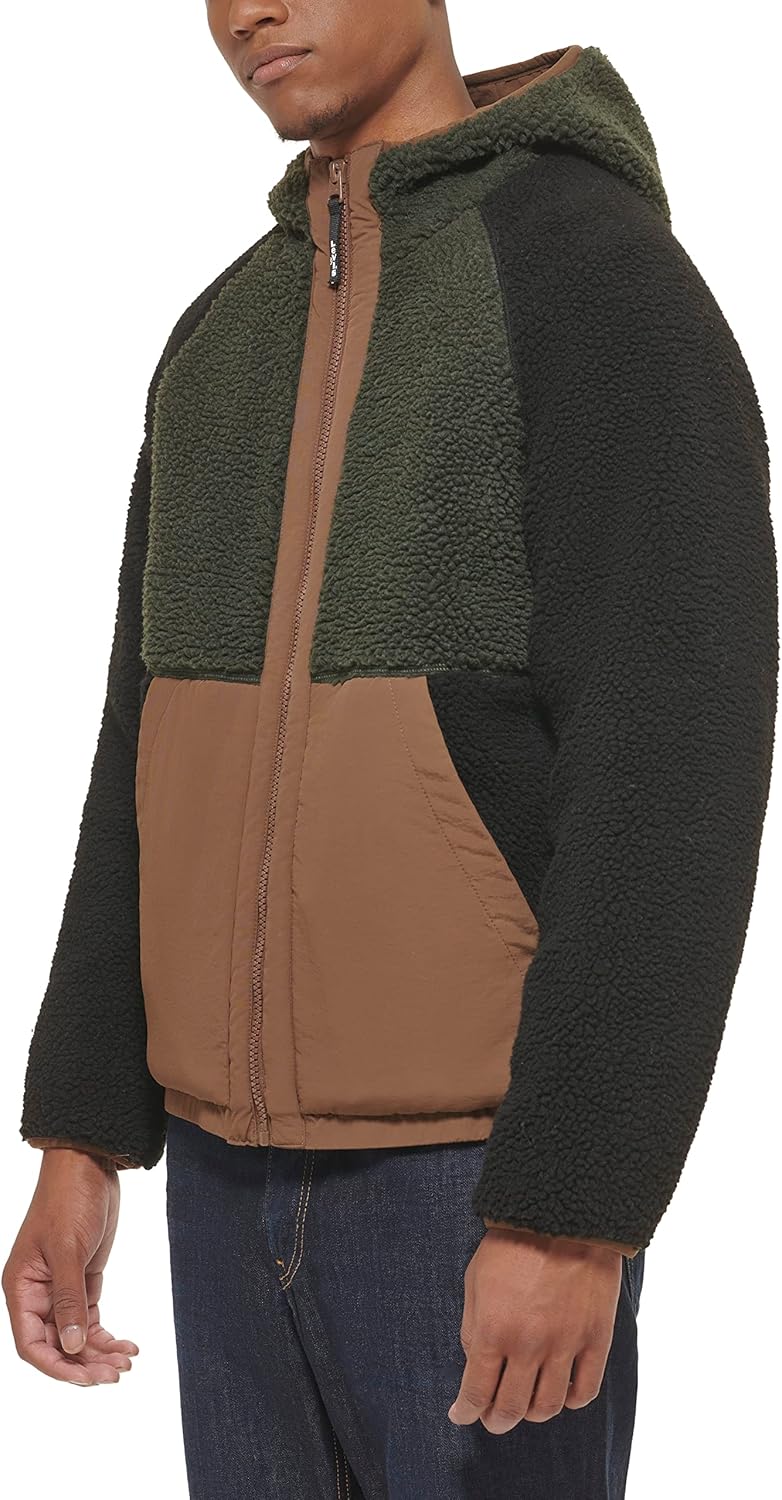 Толстовка Levi's Men's с капюшоном из шерпы смешанной цветовой гаммы Levi's Men's Mixed Media Color Block, Olive — фото 3