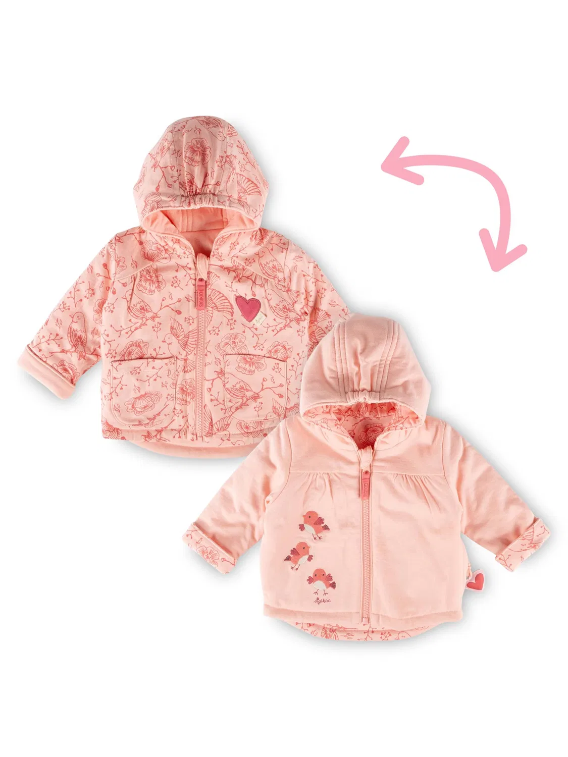 Куртка Sigikid Between-Season Jacket Wendejacke wattiert Pink Birds светло-розового цвета