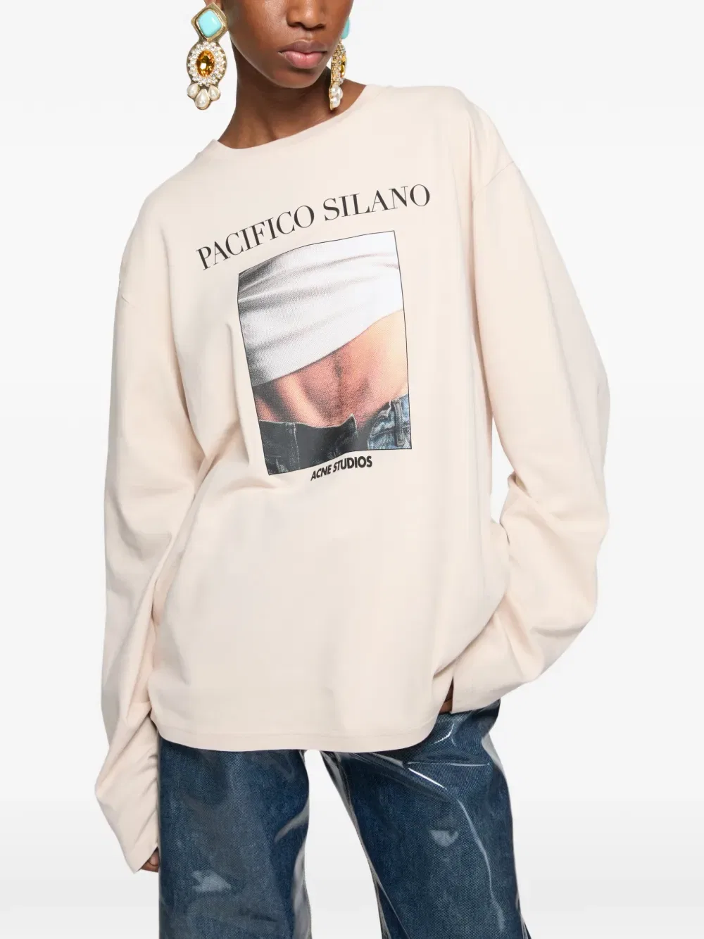 Футболка с длинными рукавами и принтом логотипа Acne Studios, нейтральный