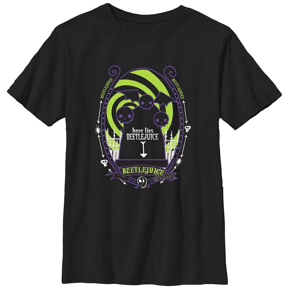 

Футболка с плакатом и графическим плакатом Beetlejuice Tombstone для мальчиков 8–20 лет Licensed Character, черный
