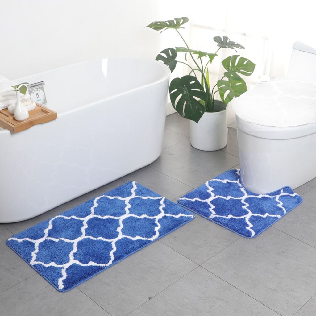 

Набор ковриков для ванной, 2 предмета, контурный коврик для ванной комнаты, комбинированный нескользящий коврик для душа из микрофибры с U-образным ковриком для унитаза - синий ele eleoption