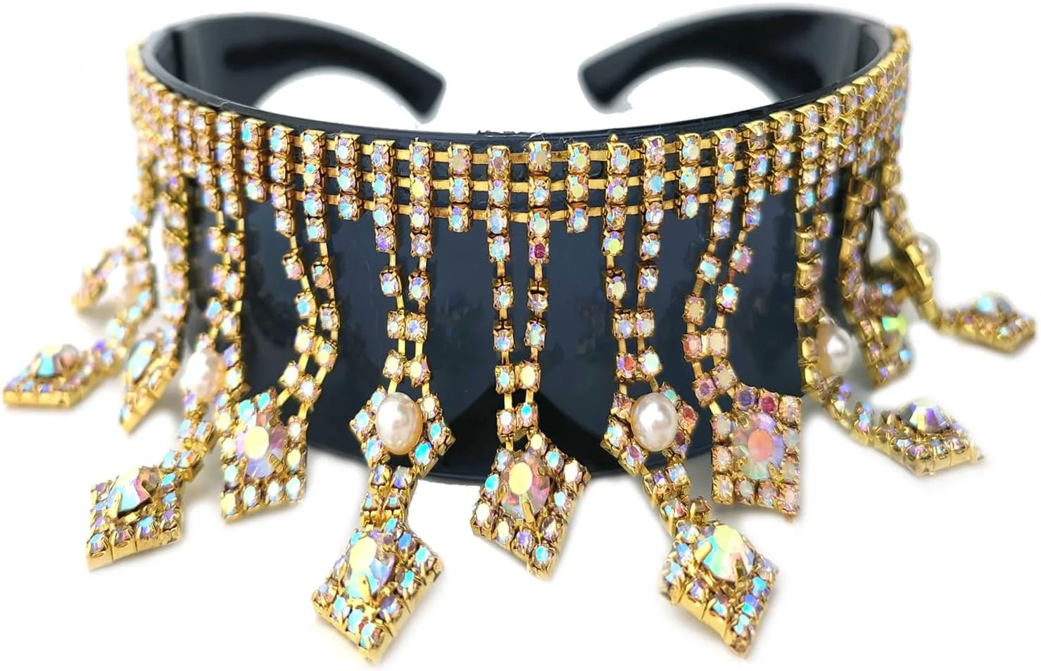 

COTIA Большие солнцезащитные очки для женщин, роскошные модные солнцезащитные очки с кисточками, кристаллами и бриллиантами, в стиле панк, защитные очки, Black2