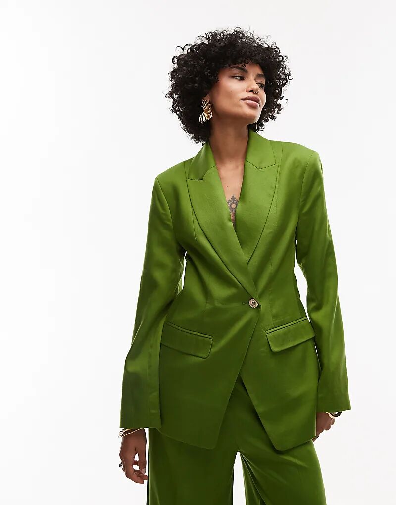 

Блейзер Topshop coord премиум-класса для гостей на свадьбу в зеленом цвете