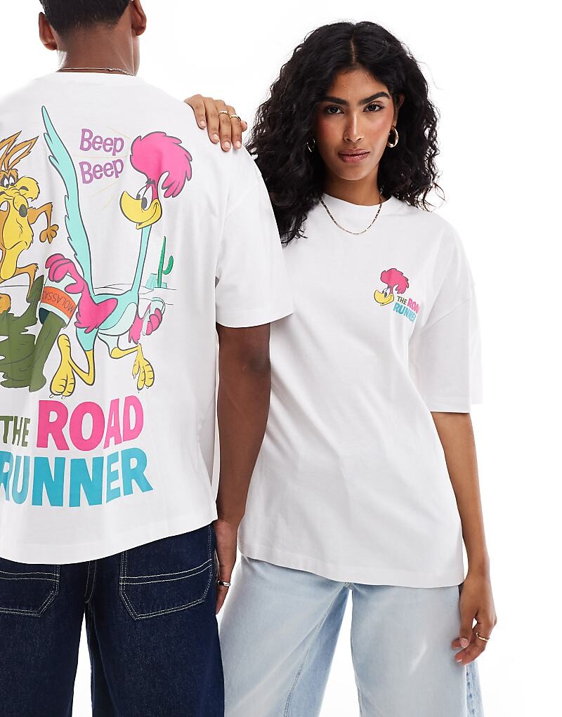 

Белая объемная футболка унисекс унисекс Looney Tunes Road Runner ASOS DESIGN