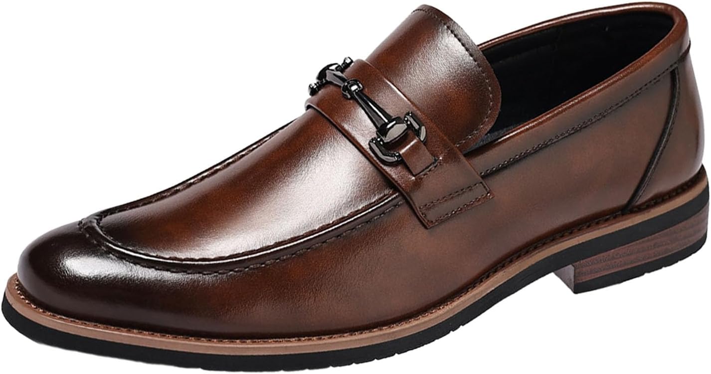 

Мужские классические кожаные слипоны-пенни с металлической цепочкой, винтажный заостренный носок, нескользящий каблук-блок, туфли для деловых встреч, работы, офиса, свадеб, вечеринок и выпускных Nxnbhsl, коричневый