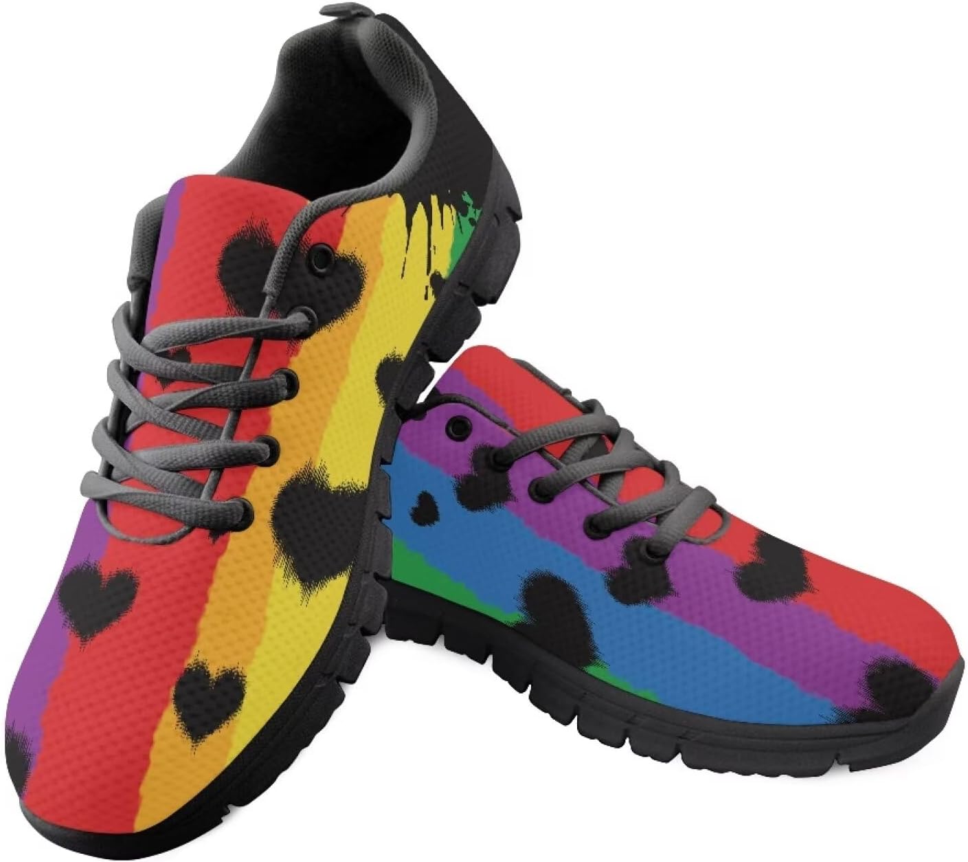 

HUGS IDEA Кроссовки для бега с британским флагом для мужчин Легкие прогулочные обувь, Rainbow Hearts