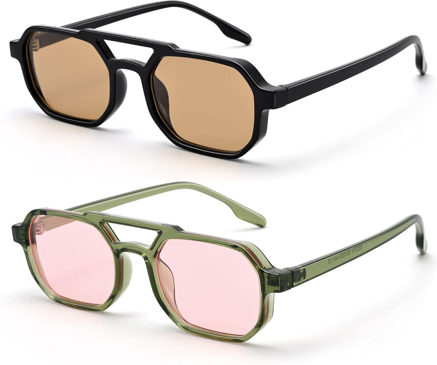 

Солнцезащитные очки-авиаторы AZorb Retro Small для женщин и мужчин, модные классические, прямоугольные, в стиле 90-х, винтажные, с защитой от УФ-излучения UV400, Black/Brown + Green/Pink