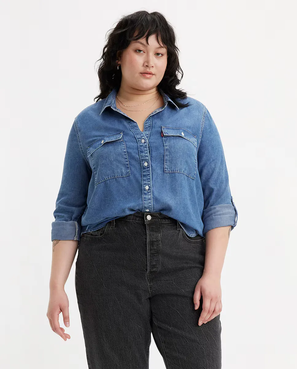 

Женская джинсовая рубашка с длинным рукавом Levi's Plus, синий