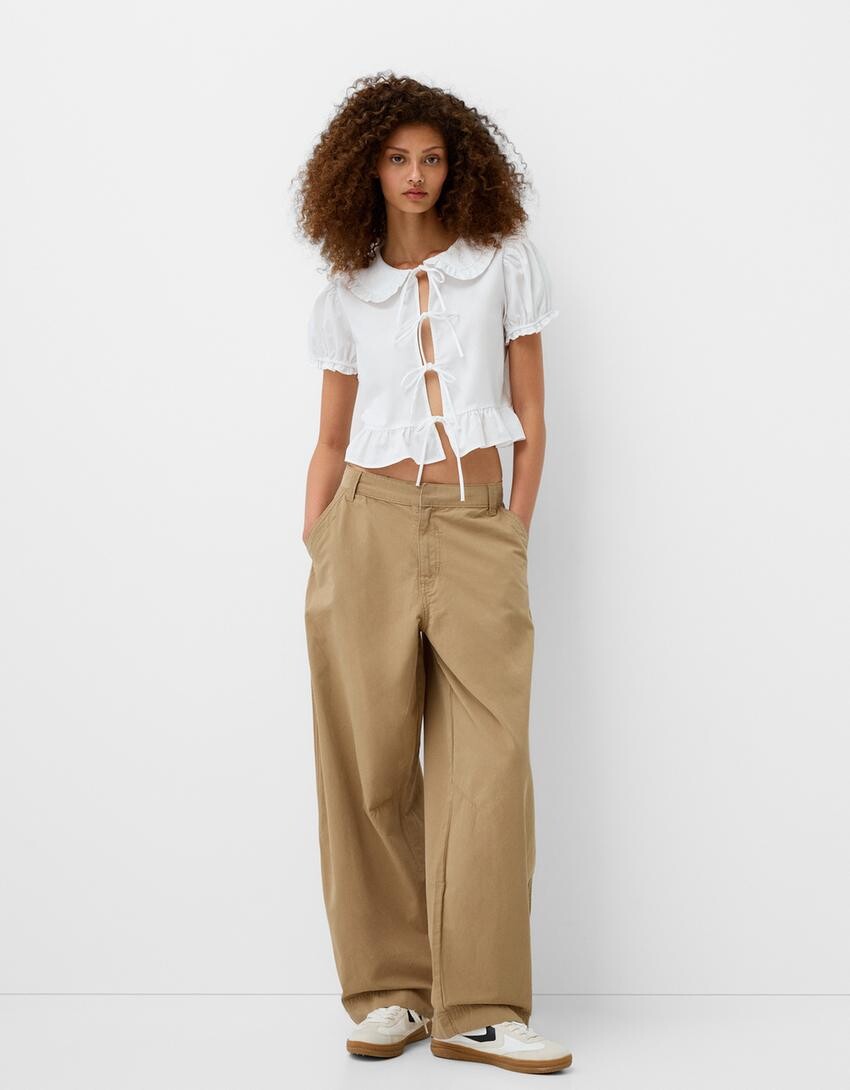 

Брюки-Баллоны из хлопка Bershka, коричневый