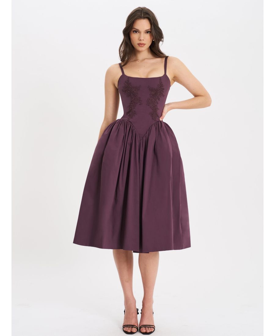 

Женское хлопковое миди-платье Oakleigh Blackberry Purple с завязками на спине Miss Circle, Purple