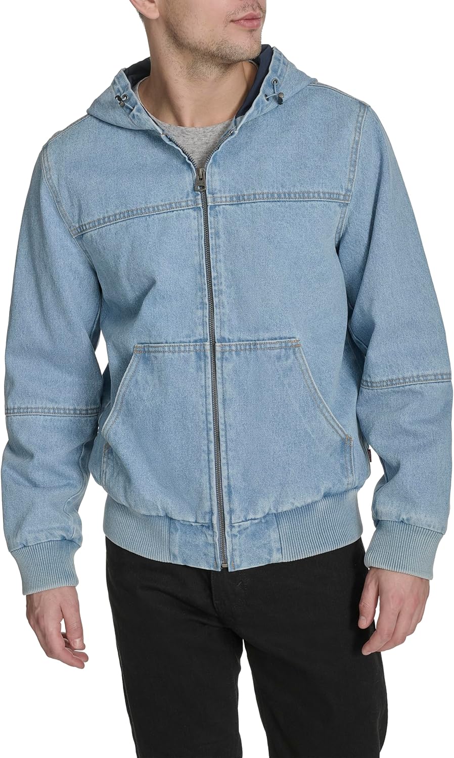 

Мужская рабочая куртка-бомбер Levi's из хлопчатобумажной ткани с капюшоном (стандартные размеры, большие и высокие), Light Wash Denim Lightweight