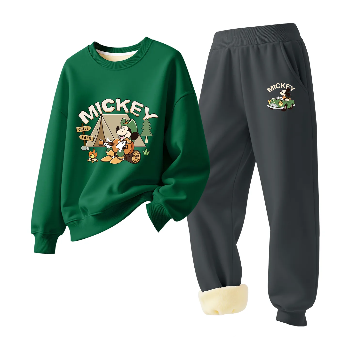 Детский спортивный костюм с круглым вырезом Disney, [Thickened Lambswool]Wild Adventure Vintage Green+Wind Pocket Wind K Graphite Gray