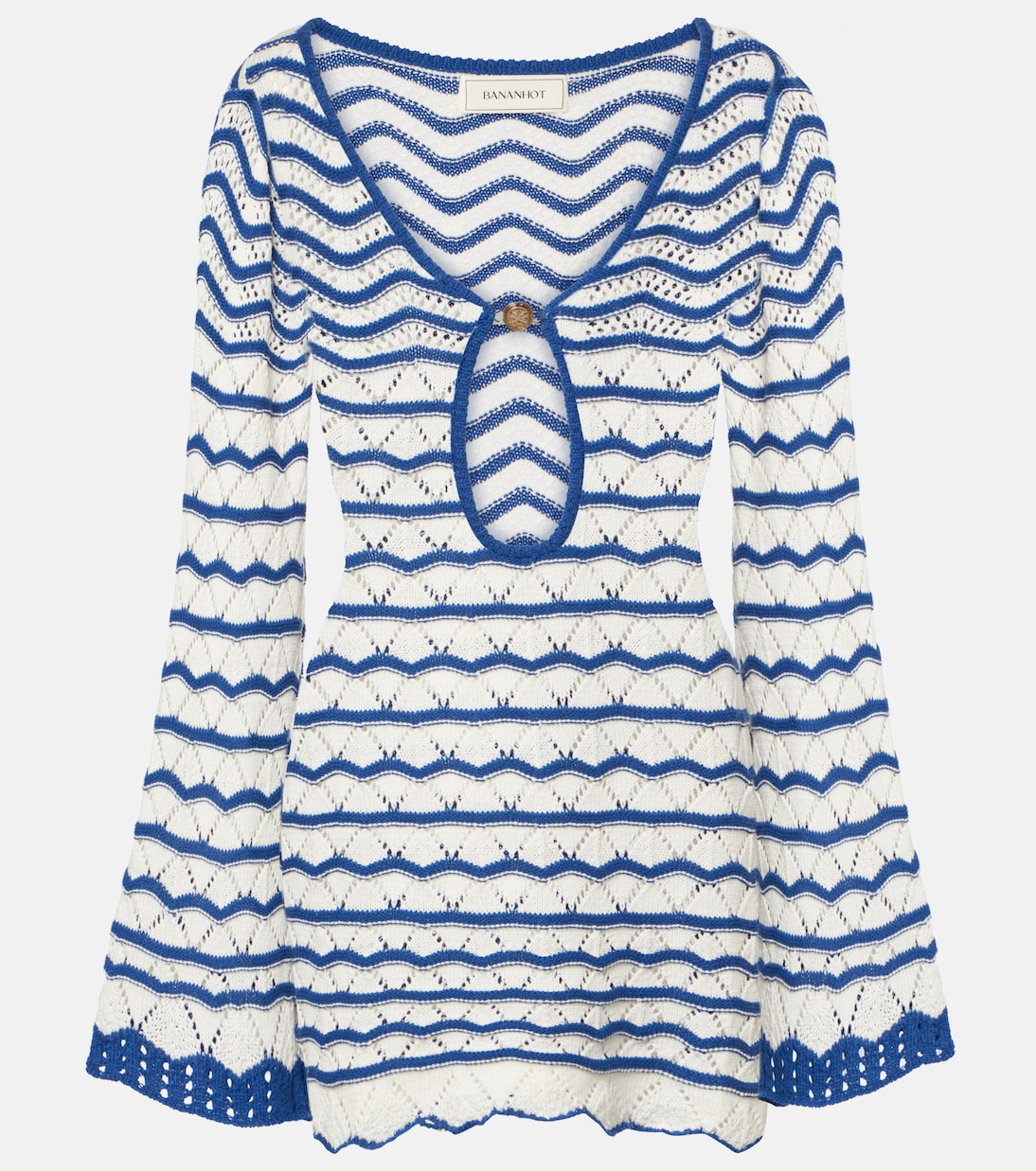 

Пляжное платье с полосками в технике крючком Rey Bananhot, Knitted Blue Stripes