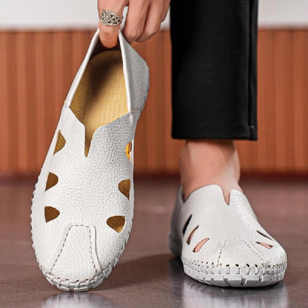Лоферы мужские, кожаные, Soft Lightweight Walking Shoes, белый Asifn — фото 2