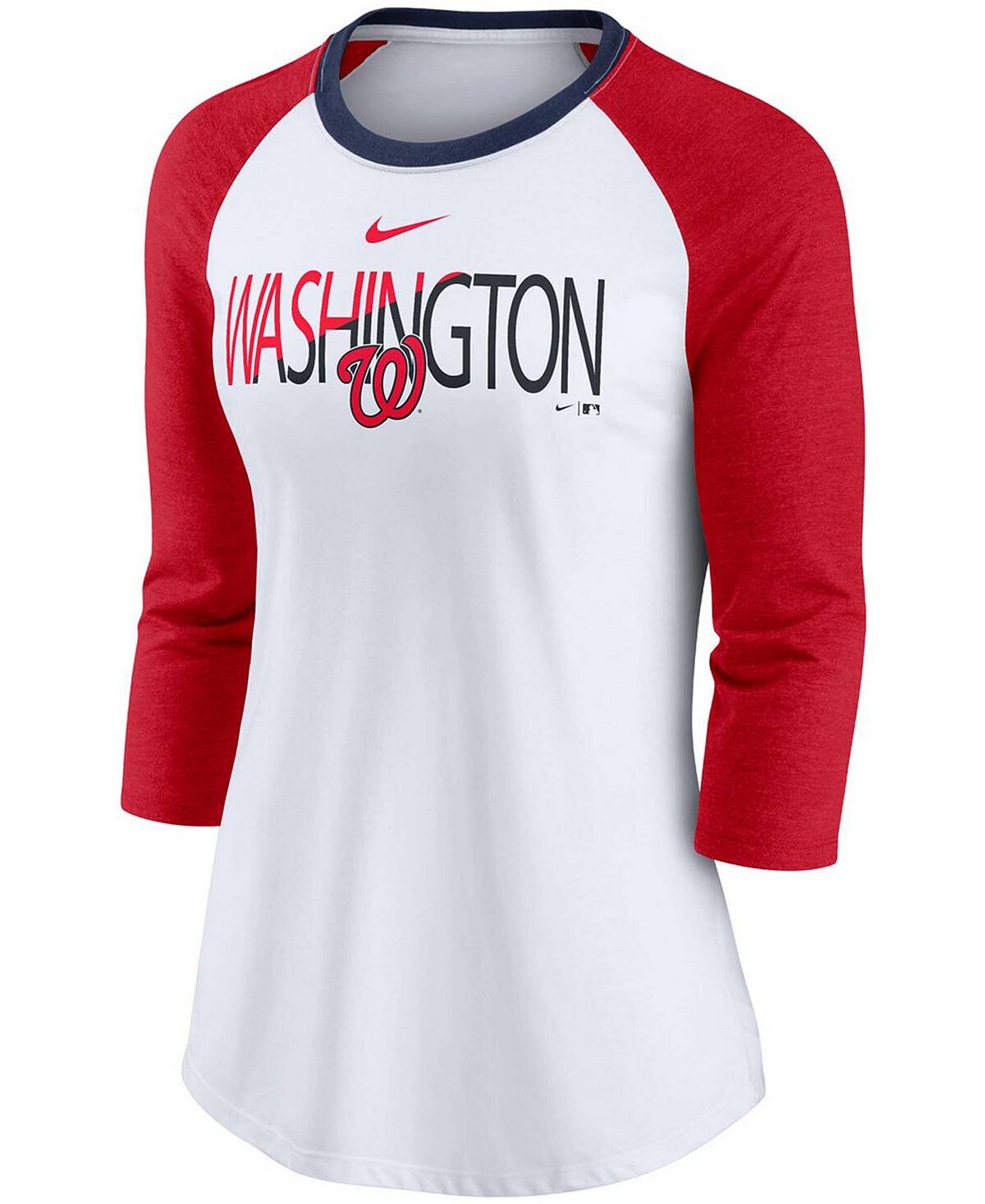 Женская белая красная футболка реглан с цветным разделением цветов Washington Nationals и рукавами 3/4 Nike, белый — фото 3