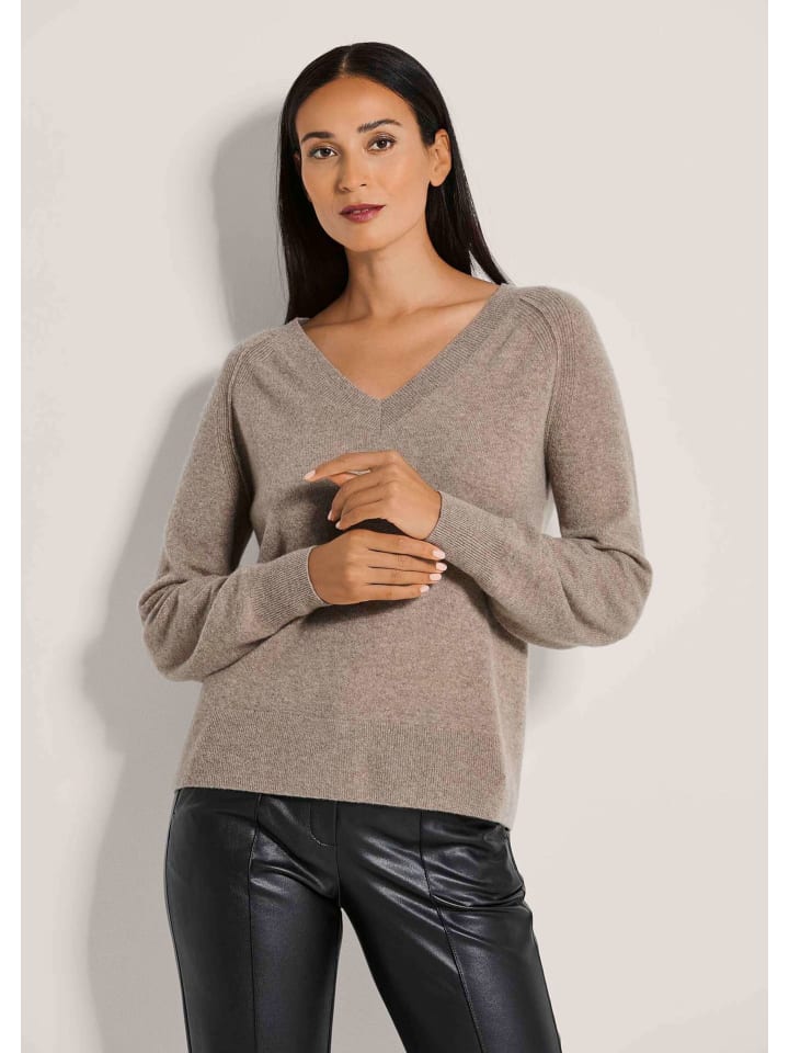 

MADELEINE Свитер с V-образным вырезом и кашемировой отделкой цвета капучино