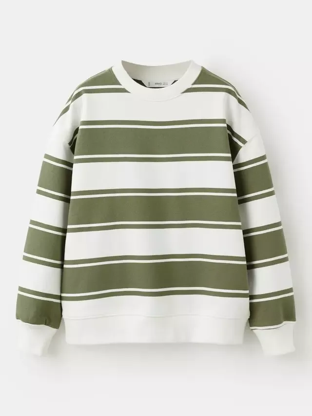 Детская хлопковая толстовка Sudadera в полоску, цвет хаки Mango