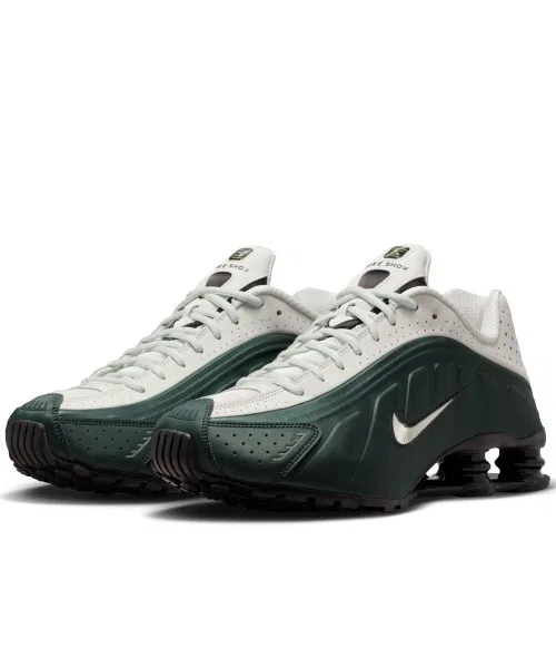 Мужские кроссовки NIKE Shox R4 с амортизацией и вентиляцией зелёные