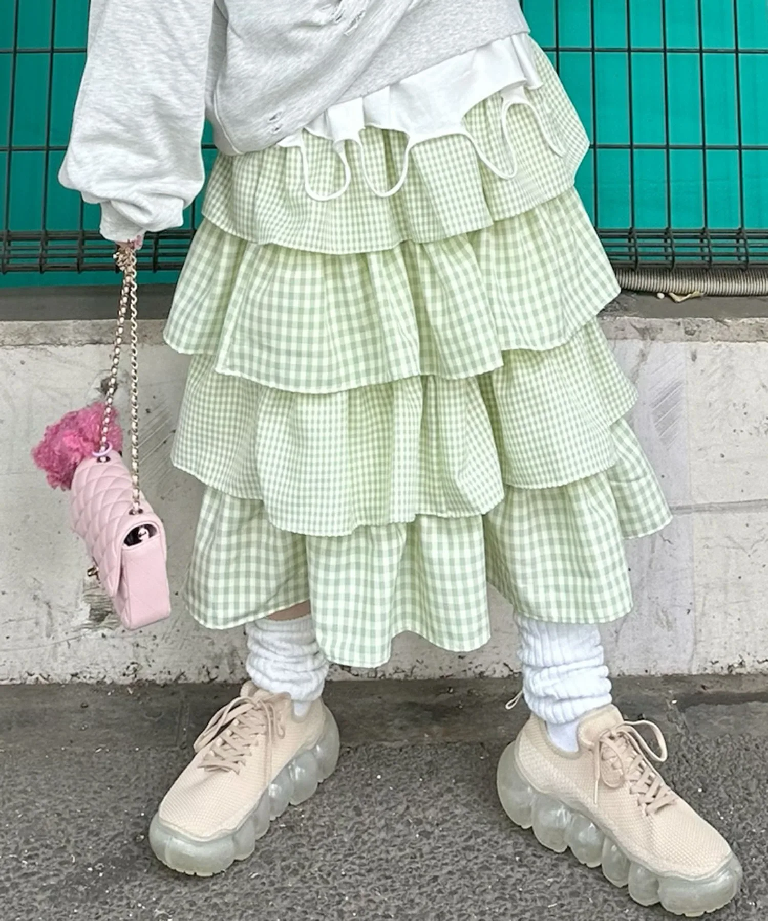 Женская юбка с клеткой и резинкой Alley Tokyo Tear Gingham зеленый — фото 2
