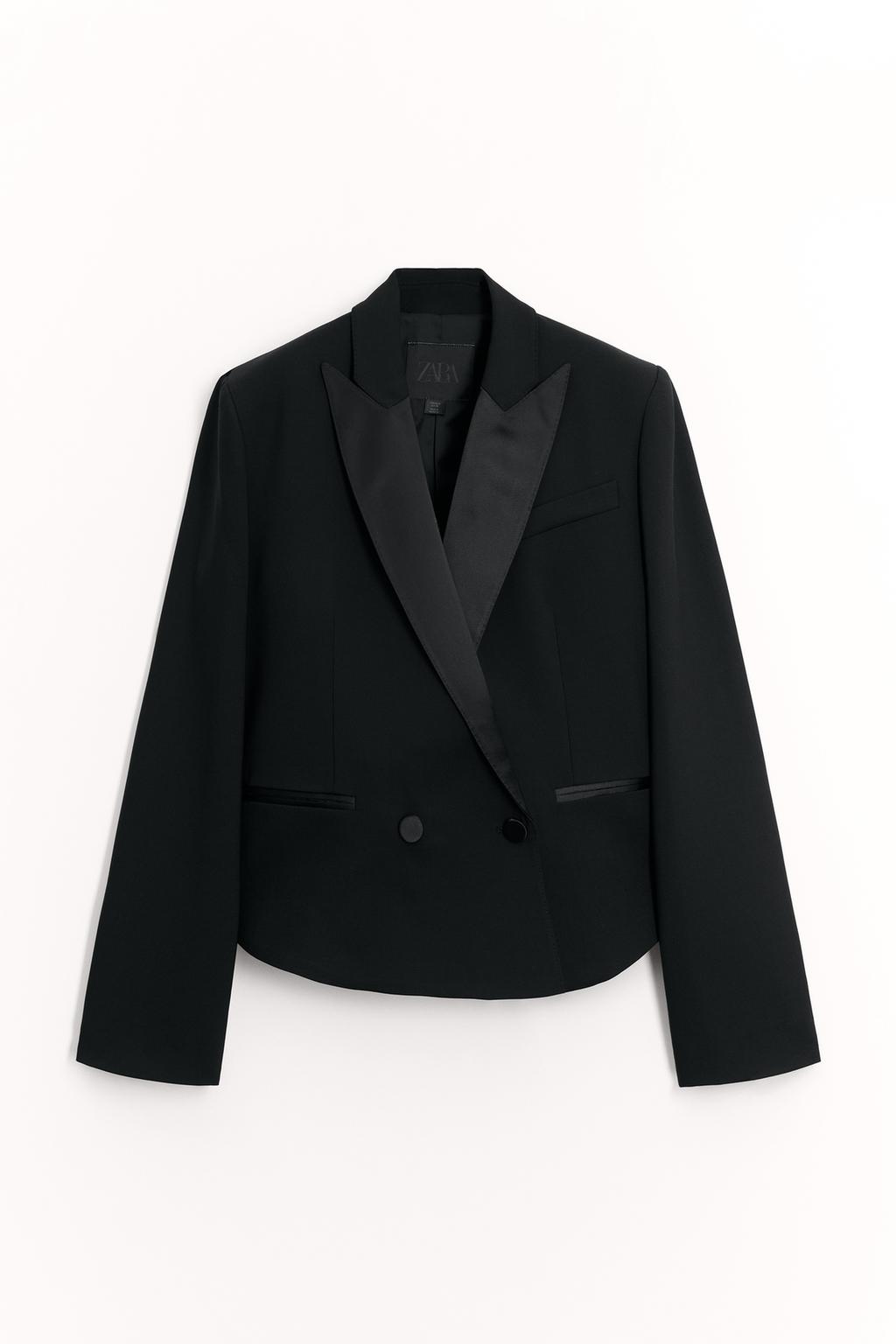 

Двубортный шерстяной блейзер ZARA, черный