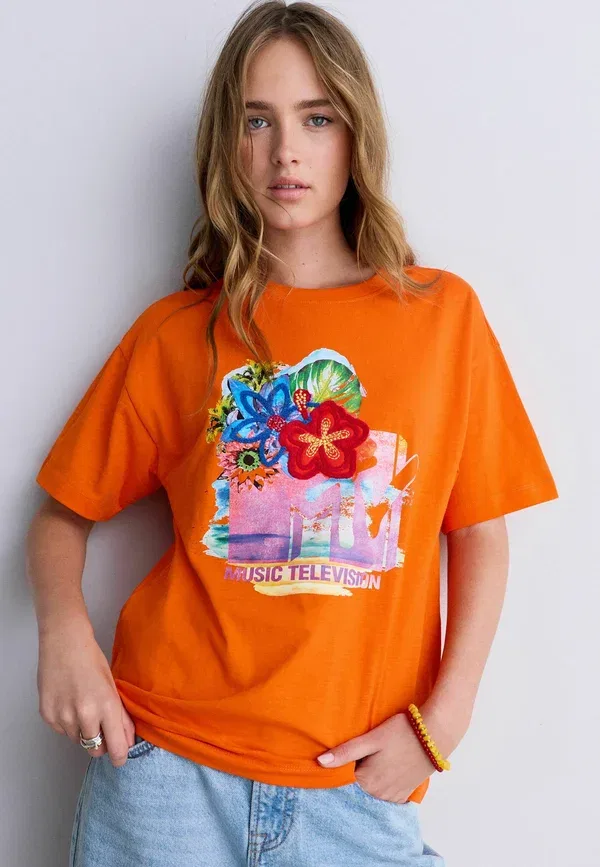 Футболка Regular fit MTV License Graphic T-shirt, Next, оранжевый — фото 4
