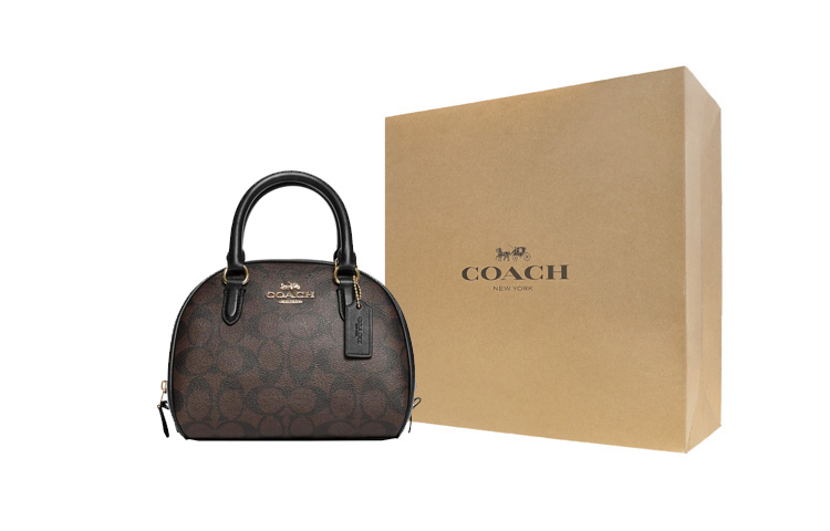 

COACH Сиднейская сумка из лакированного холста с кожаными вставками малого размера для женщин черно-коричневая через плечо на пояс